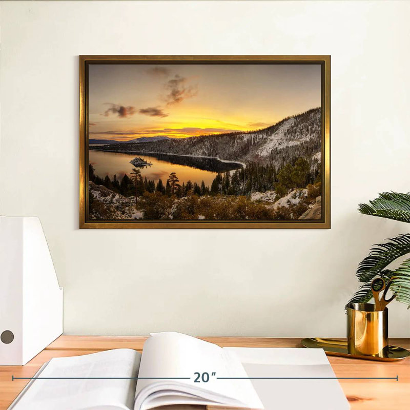 Lever du soleil sur le lac Tahoe, Cadre flottant doré, 13 po x 9 po