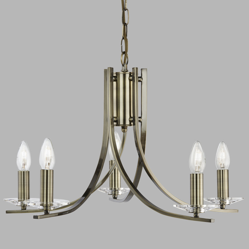 Pamelia 5 - Light Candle Style Chandelier, Antique Brass