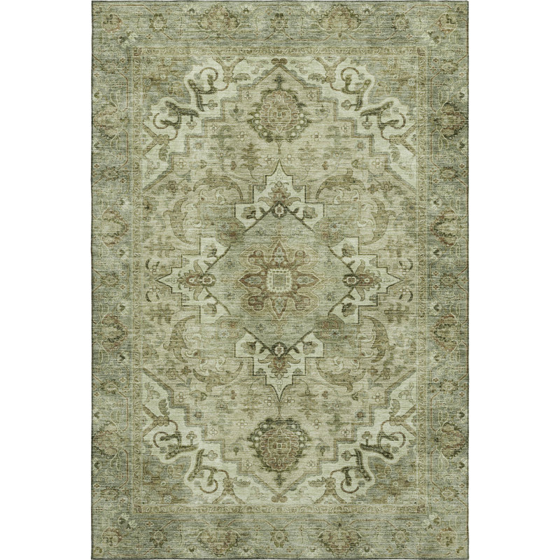 Premium Machine Washable Mayfield AMF2164 global Rug, Rectangle 3' x 5', Sage