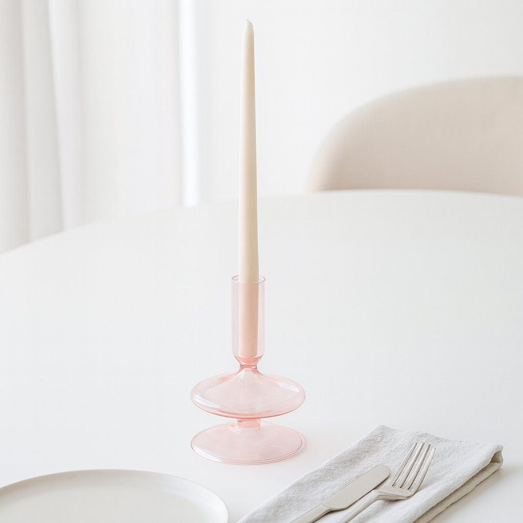 Rockleigh Glass Candlestick Holder, 5" H x 3" W x 3" D, Pink