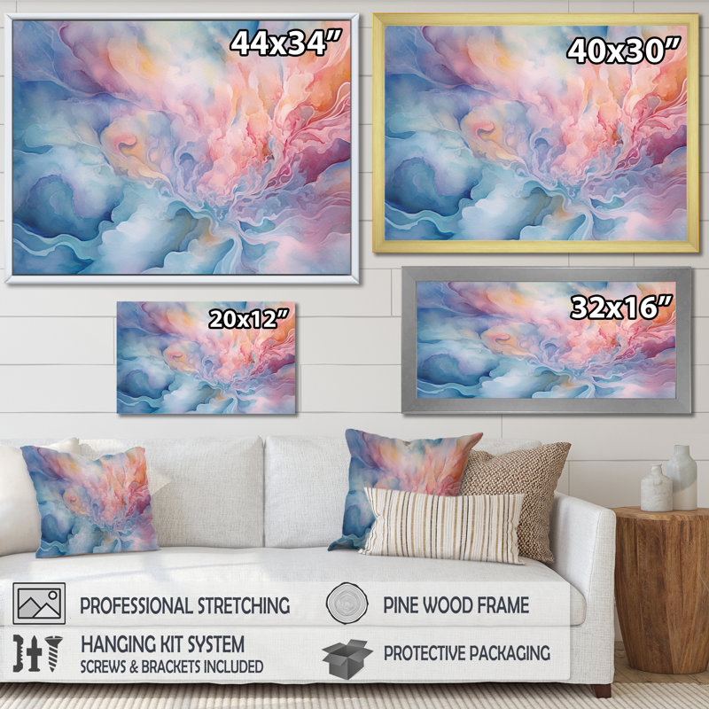 Rose et turquoise enchantés - impressions abstraites sur toile, H 30 po x l 40 po x P 1,5 po, Toile tendue