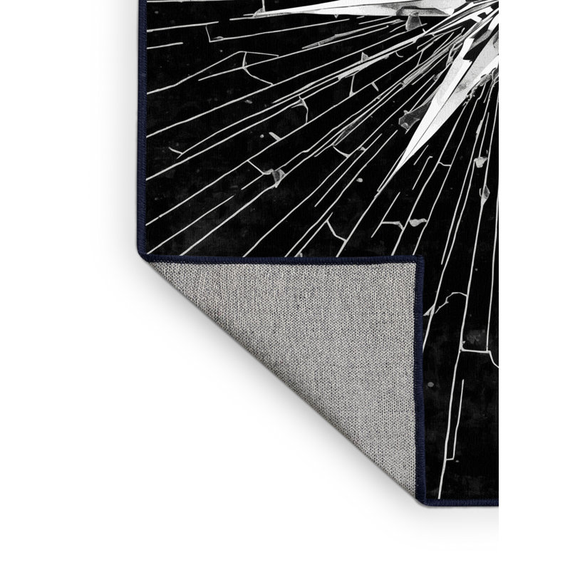 Machine Washable Wynsum Art Deco Starburst Rug in Blue – Navy Binding, 7x9