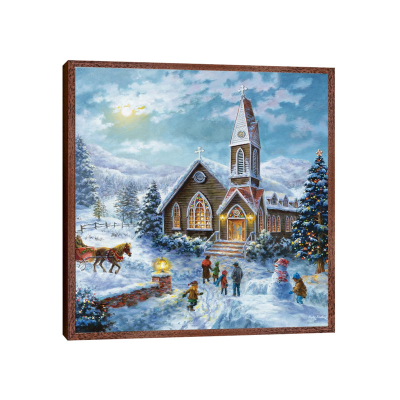 Parents Pray, Children Play by Nicky Boehme - Painting on Canvas, 45.72 cm H x 45.72 cm W, Brown Framed