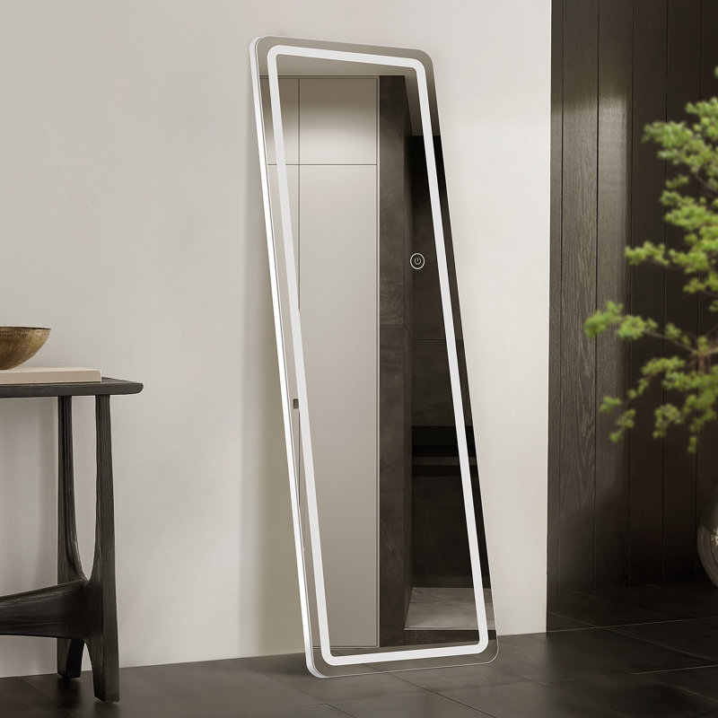 Hameed Rectangle LED Metal Floor Mirror Modern & Contemporary Lighted Full-Length Mirror with Tempered Glass, 64" x 21"