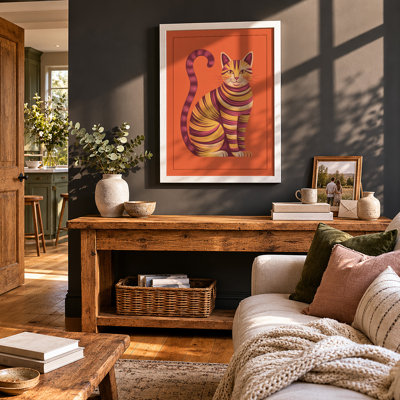 Striped Cat In Orange Modern - Print