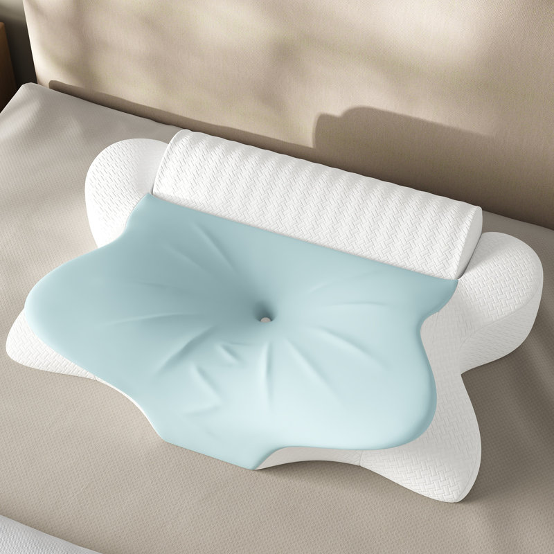 Ergonomic Memory Foam Cervical Pillow, Neck Support Bed Pillow With Removable Cooling Ice Silk & Cotton Cover And Removable Round Pillow