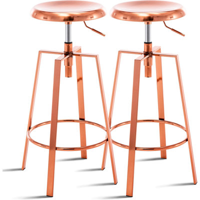 Industrial Bar Stools Set of 2, Adjustable Swivel Four Legged Round Metal Barstools, Backless Counter Height Bar Chairs for Kitchen Dining by Mercer41