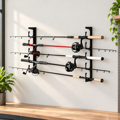 Support horizontal en métal pour cannes à pêche, fixation murale et plafond, organisateur de garage et cadeaux pour hommes