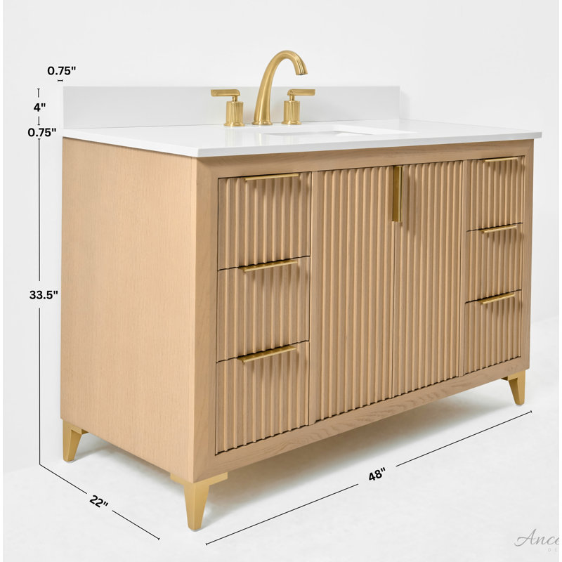 Turlington Freestanding Standard Bathroom Vanity with Top, Oak, 48"