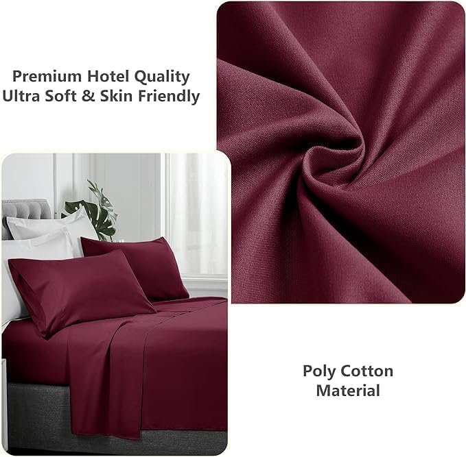 Ranarda Cotton Blend Percale Flat Sheet, Double (4'6), Burgundy