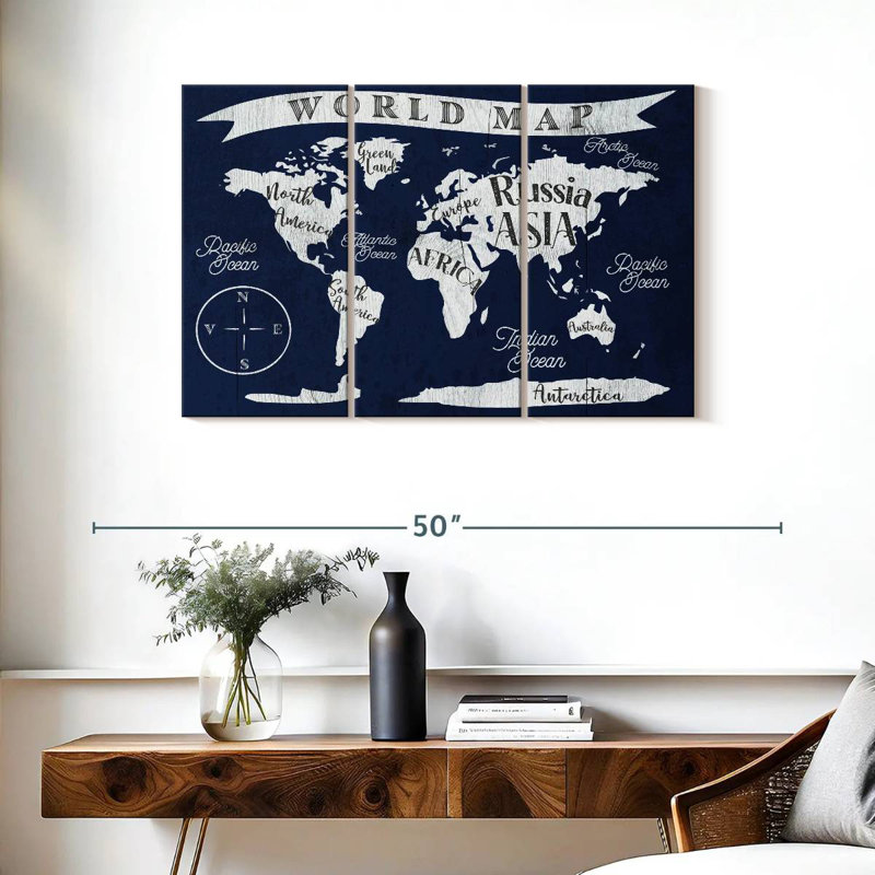 Carte du monde marine Aliaz, H 24 po x l 38 po