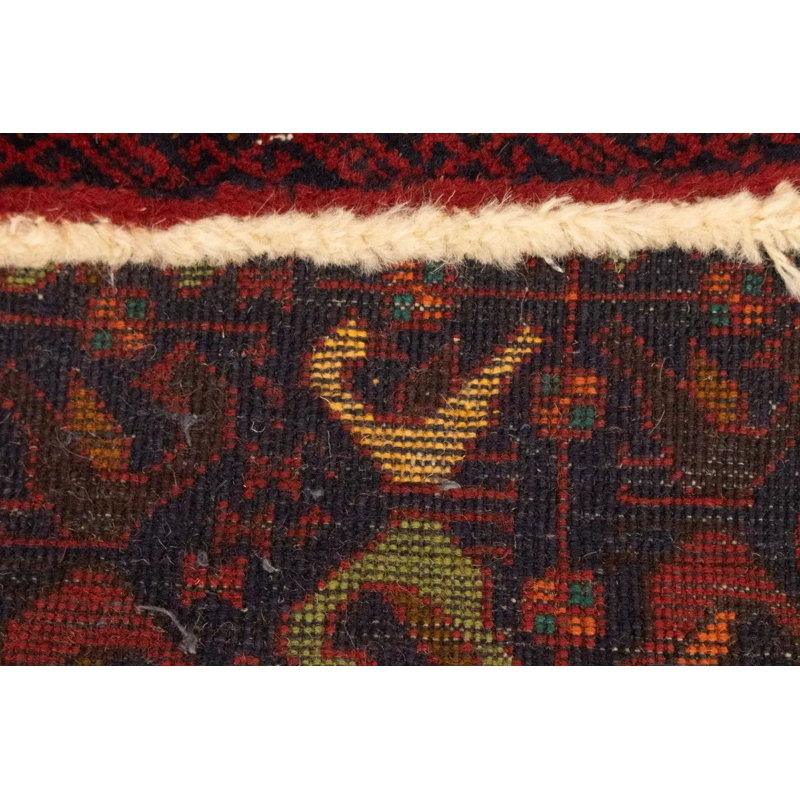 Tapis oriental rouge en laine géométrique fait à la main 3 pi 2 po x 5 pi 4 pi