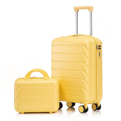 14 "/ 20" 2 pièces / ensemble dans un bagage à roulettes en ABS, avec serrure à combinaison, étui à cosmétiques 14 "(jaune)