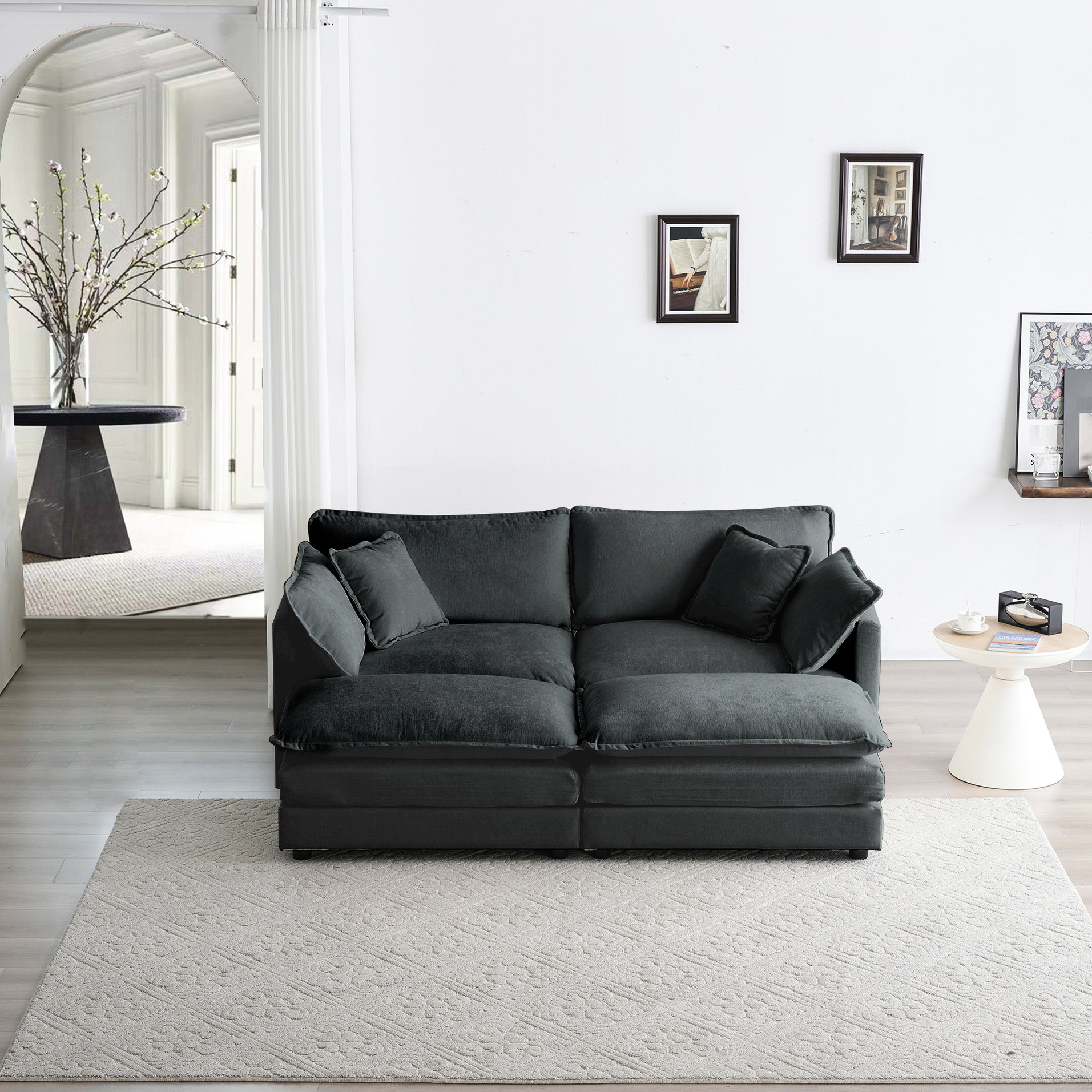 Latitude Run® Grey Chenille 4 With 2 Seater And Ottomans, Wood Build ...