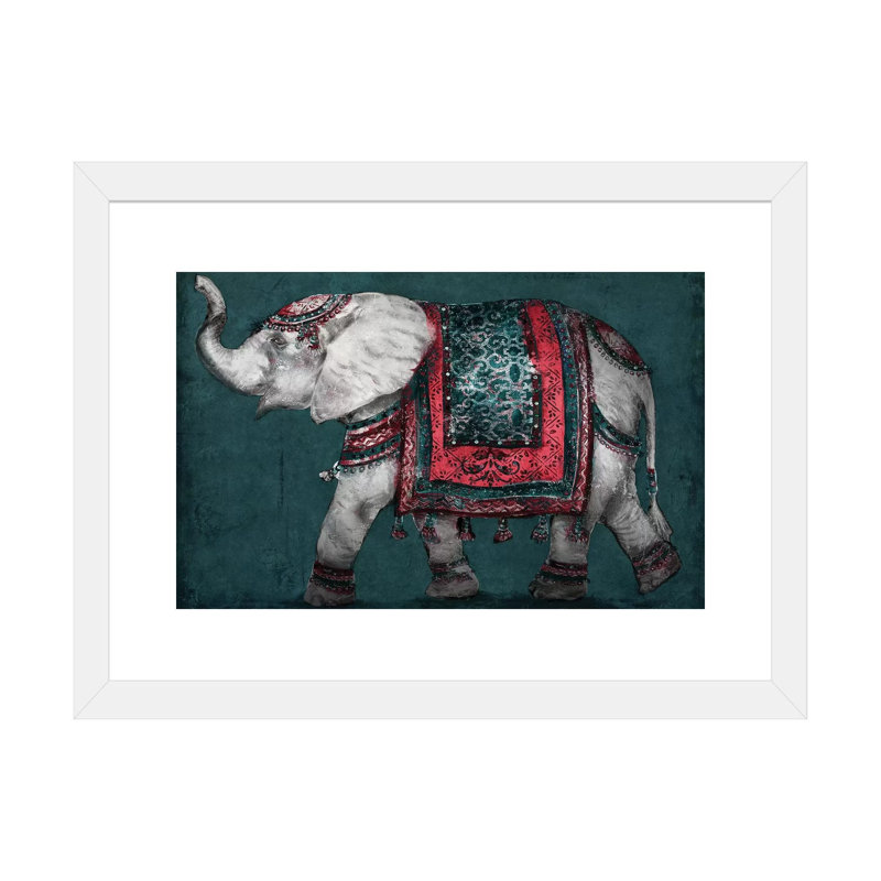 Éléphant Regal par Patricia Pinto-impression d’art graphique, H 24 po x l 16 po x P 1 po, Papier encadré blanc, Blanc
