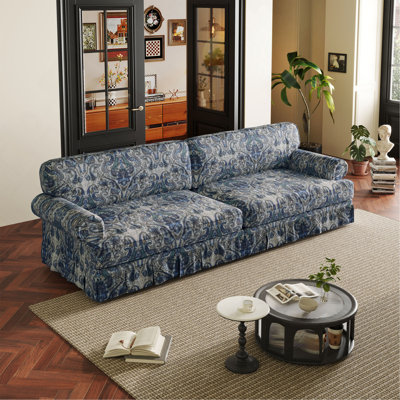 93.7"Luxuriously Comfortable 4-Seater Cloud Couch,Fabric Sofa With Elegant Rolled Arms & Pleated Skirt Design,26.4"Extra Deep Seat Mid Century Sofa For Apartment,Office