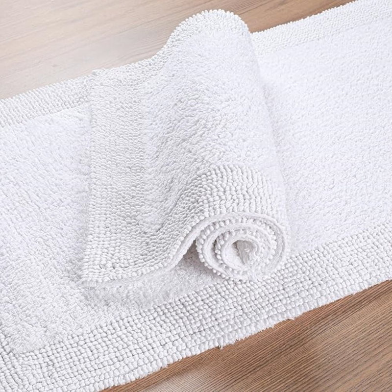 Tapis de bain doux réversible 100% coton blanc - lavable à la machine et durable, Simple - L 34 po x l 21 po