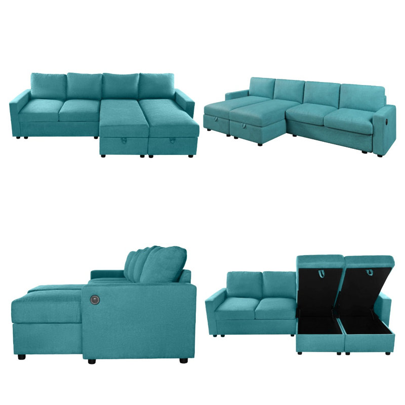 Canapé modulaire en U 103,9 po avec rangement et chargement, Polyester sarcelle