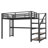 Loft Bed With Desk And Storage Stairs, Metal Loft Beds With LED Lights, USB Ports, Multifunctional Iron Nets, No Spring Box Needed And Noise-Free, Black-692708230