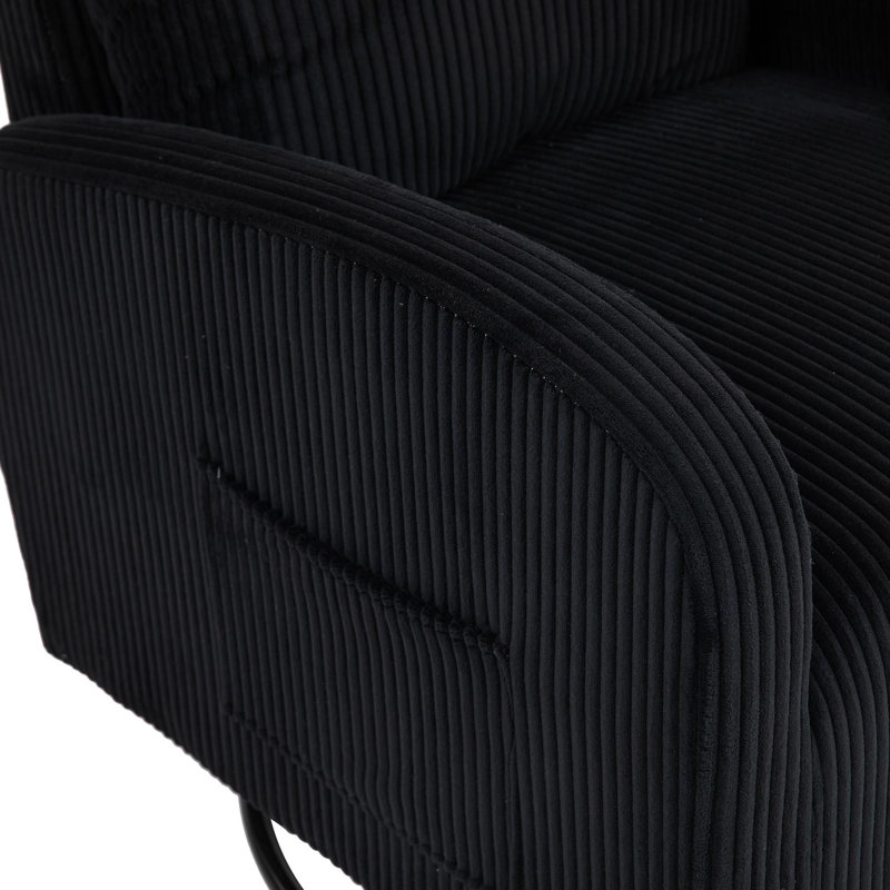Upholstered Swivel Glider Rocking Chair, Black Corduroy