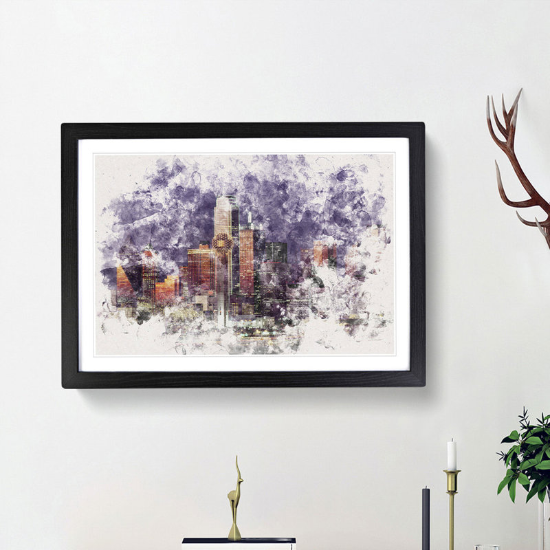Dallas Texas Skyline At Dusk - Single Picture Frame Painting on MDF, 36cm H x 48cm W x 2cm D, Black Framed