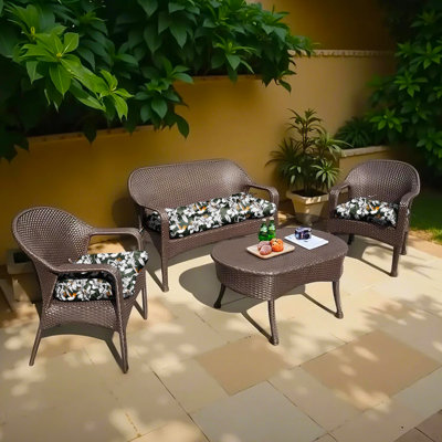 Ensemble de coussins de chaise d'extérieur 3 pièces - Coussins capitonnés avec attaches pour la terrasse, causeuse et banc de 44 po x 19 po x 5 po résistant aux rayons UV et à la décoloration avec rembourrage en polyester de qualité supérieure