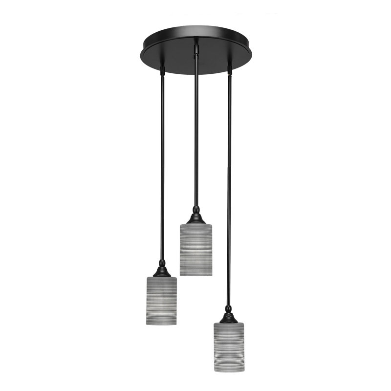 Luminaire suspendu suspendu à 3 lumières Shamar, H 11,25 po x l 18,5 po x P 18,5 po, Matrice grise, Noir mat