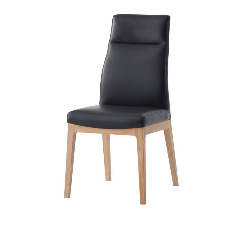 Ensemble de 2 chaises d'appoint Raquan en cuir noir et finition noyer