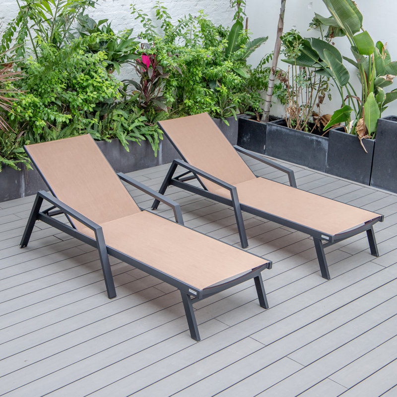 Marlin Outdoor Patio Reclining Chaise Lounge Arm Chair with Powder-Coated Aluminum Frame- Breathable Sling Mesh Fabric, Adjustable Backrest