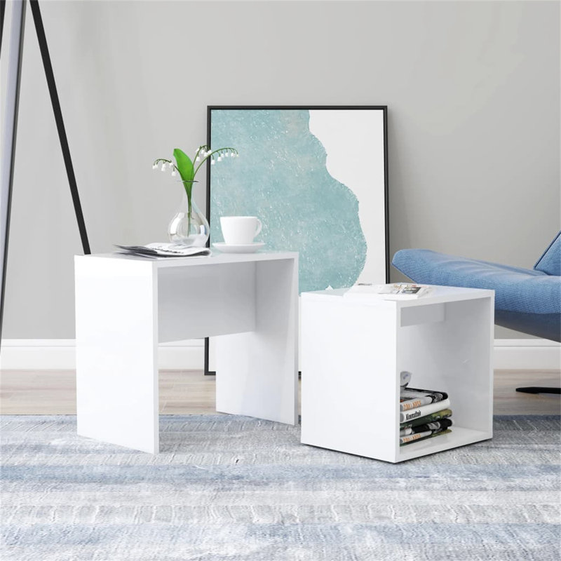 Coffee Table Set High Gloss White 48X30x45 Cm Engineered Wood