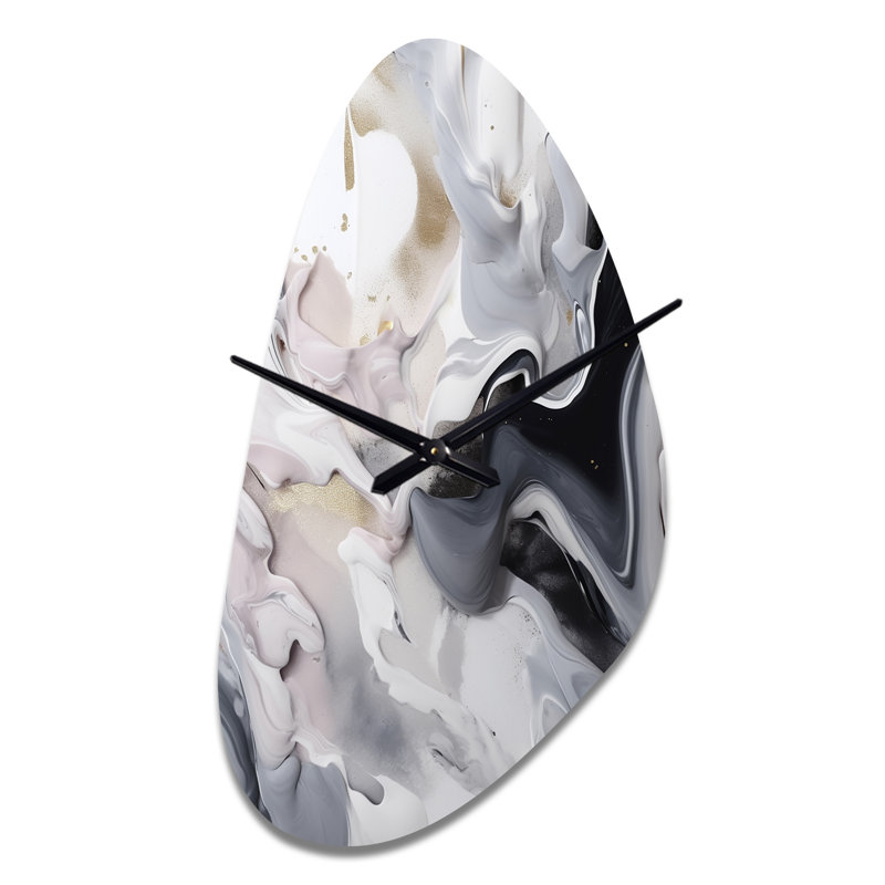 White And Grey Captivating Marble II - Marble Unique Shape Metal Wall Clock, White Asymmetrical Clock Print, Medium