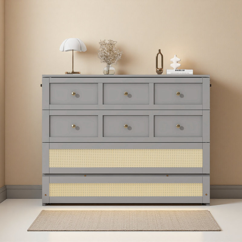 Lit escamotable double avec grands tiroirs, Gris