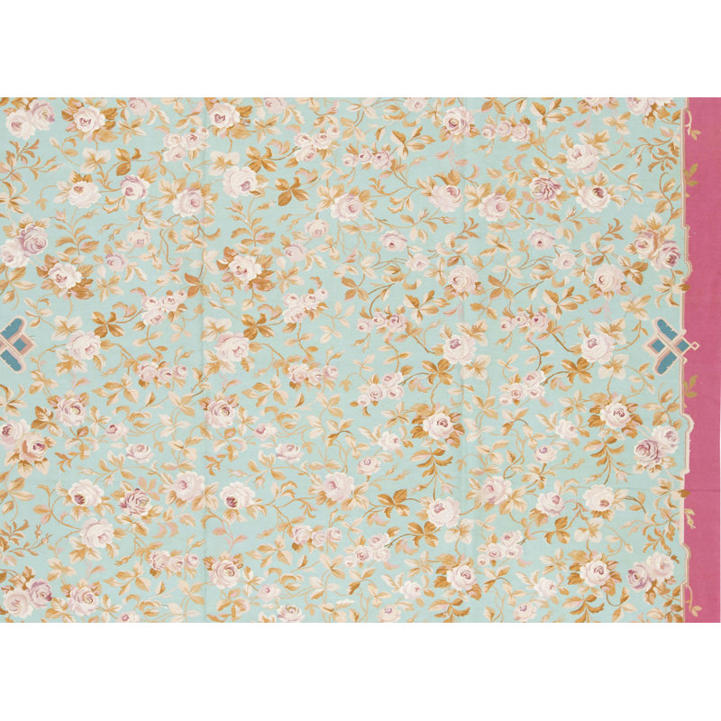 Hand-Knotted High-Quality Blue and Rose Area Rug