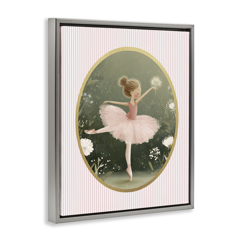 Cadre flottant vert et rose avec ballerine, design par Christine Simpson Art, H 21 po x l 17 po, Cadre flottant gris lustré