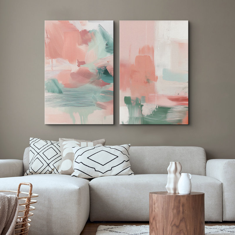 Coups de peinture abstraits et lumineux de Peachy Green, Toile tendue, H 24 po x l 32 po