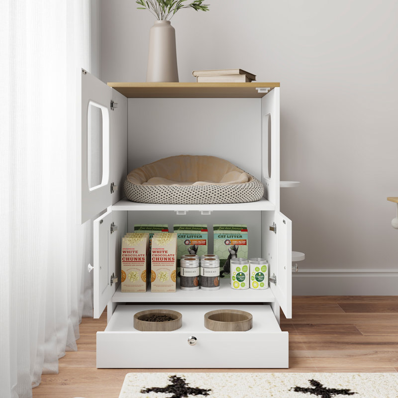 Armoire multi-fonctionnelle pour chat avec station d'alimentation et rangement