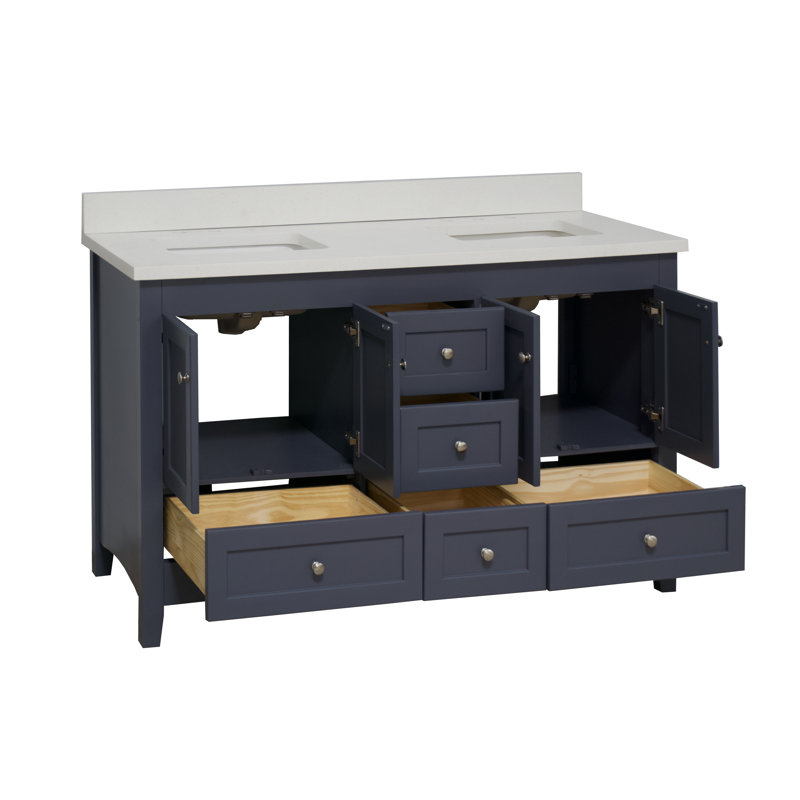 Ensemble de meuble-lavabo double de 60 po Edber, Gris marine, Quartz