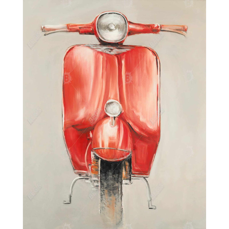 Small Red Moped Print On Canvas