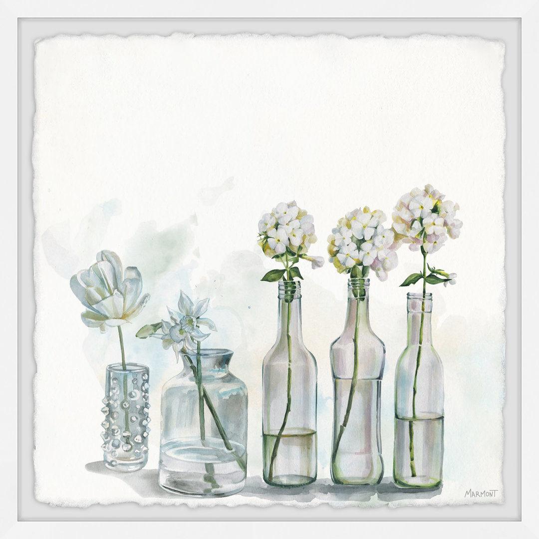 'Clear White Blooms' - Picture Frame Painting Print on Paper