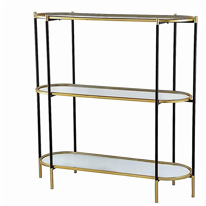 Table basse 48,5 x 16,5 x 50 po en métal à 3 couches avec cadre en miroir or noir