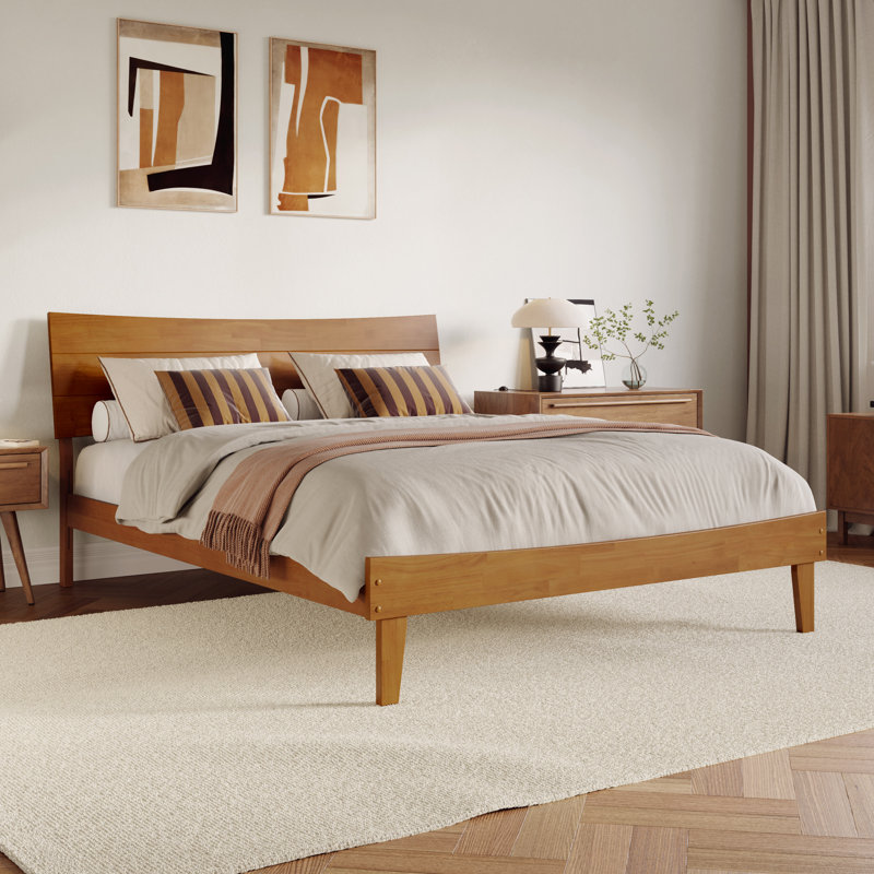 Lit plateforme en bois Phoenix avec pied de lit assorti, Grand lit, Light Toffee