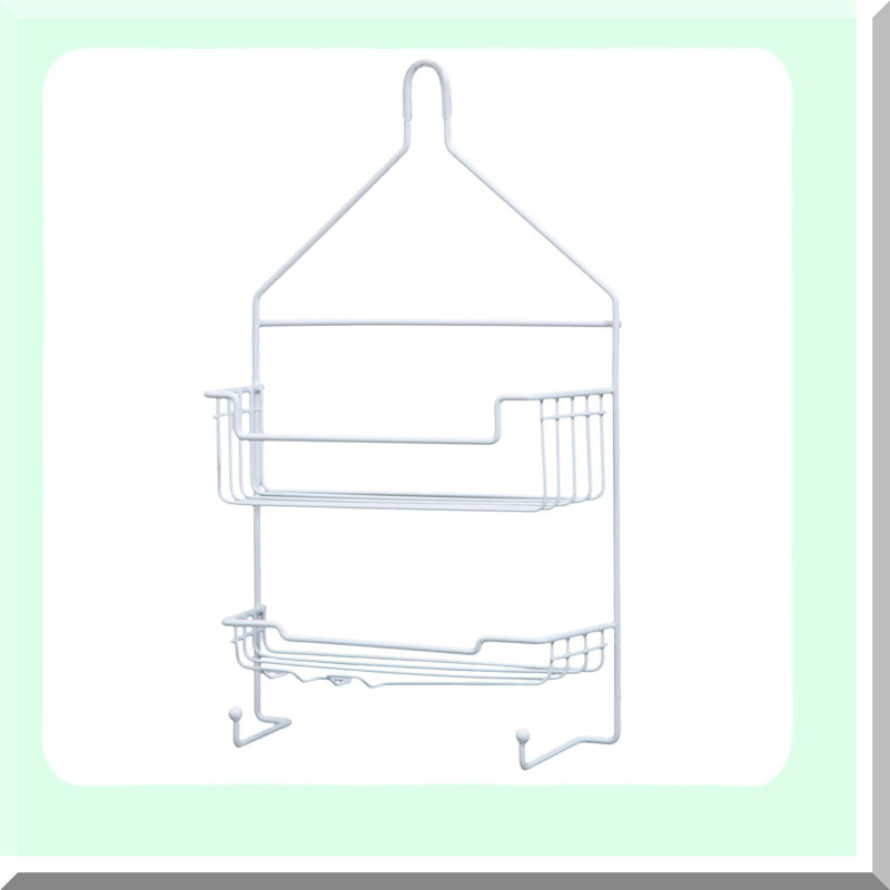 AquaGuard Rust-Resistant 2-Shelf Shower Caddy with Suction Cups and Razor Holders - White