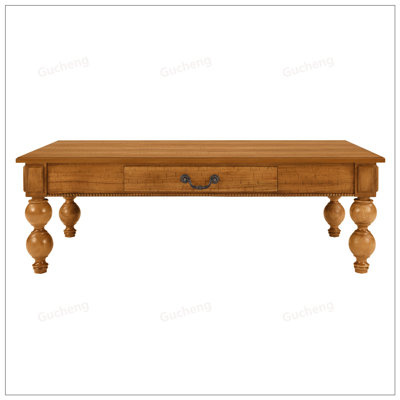 Vintage Rectangular Wooden Coffee Table with Storage, Solid Wood Gourd-Shaped Legs for Elegant Living Room Decor by Ophelia & Co.