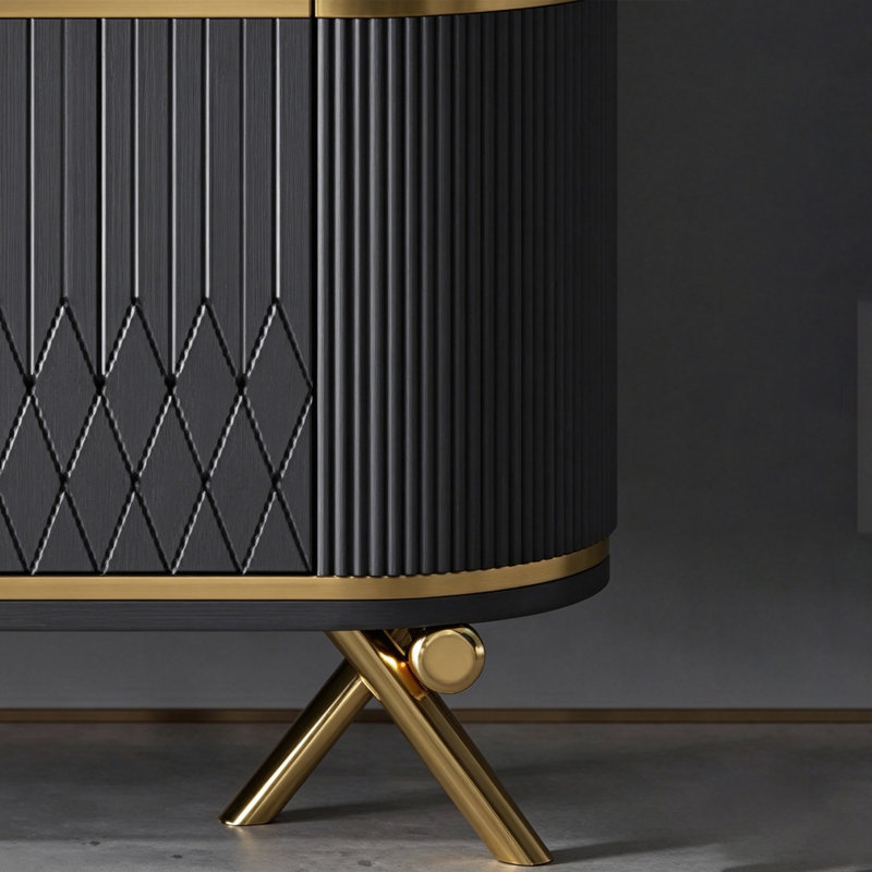 Buffet en pierre frittée moderne et minimaliste, Noir, H 35,43 po x l 47,24 po x P 15,75 po