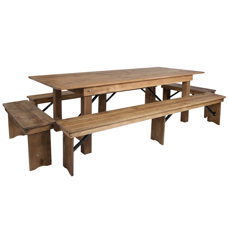 Dejon Ensemble de table de ferme pliable et quatre bancs 8 pi x 40 po Taren, 30" H x 96" L x 40" W, Brown