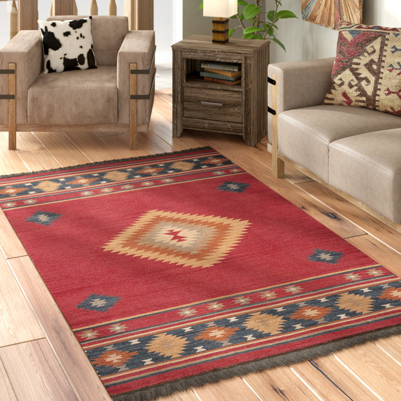 Tapis rouge foncé / bleu marine / blé Mystica, Rectangle 8 pi x 11 pi