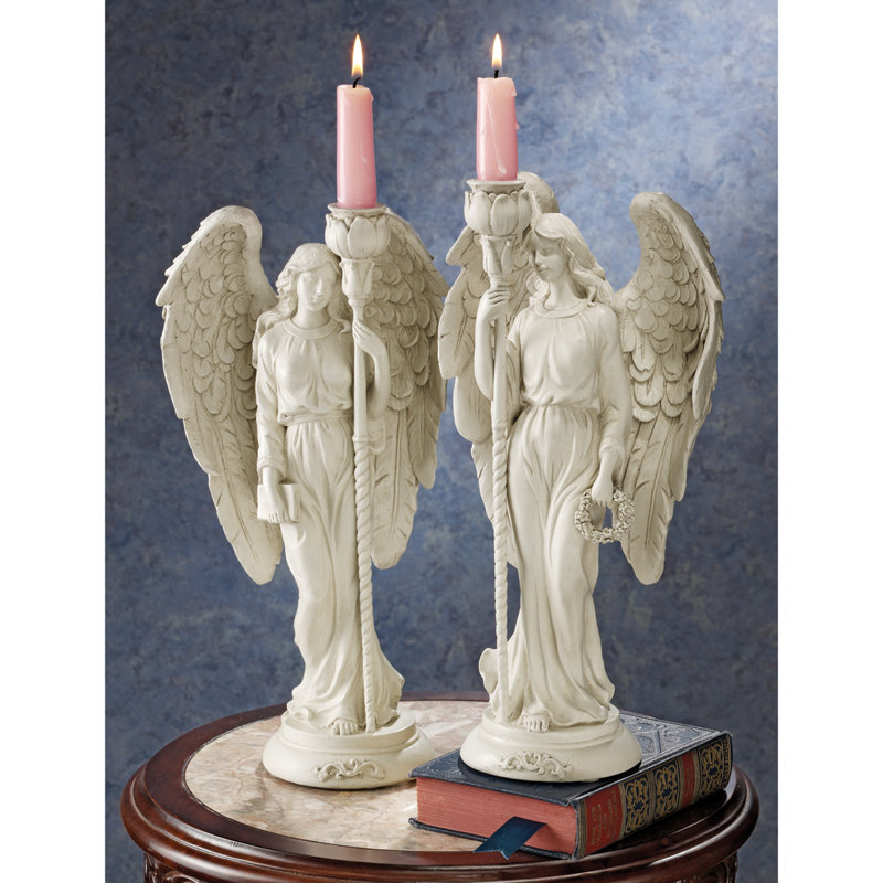 Angels 2 Piece Polyresin Tabletop Candlestick Set
