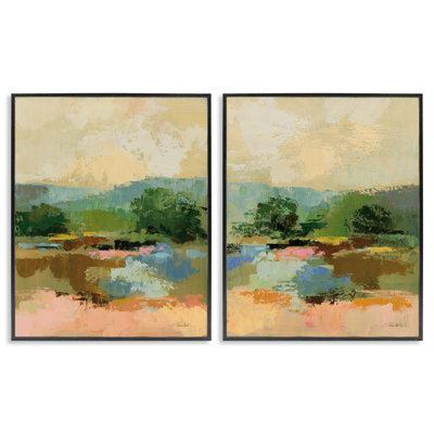 Across the River Landscape, ensemble de 2 estampes numériques encadrées par Silvia Vassileva