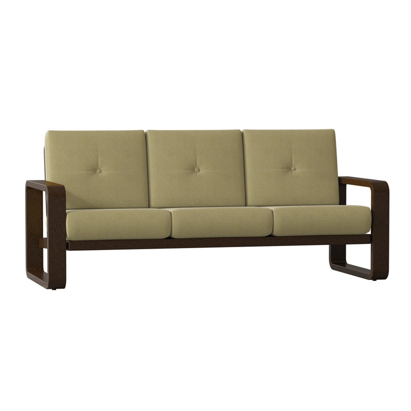 Vale 83.5'' Wide Aluminum Patio Sofa, Canvas Heather Beige Sunbrella® Canvas, Chestnut Brown