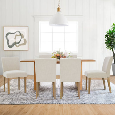 Dawniel Set of 6 Linen Upholstered 18.5'' Seat Height Solid Wood Dining Chair